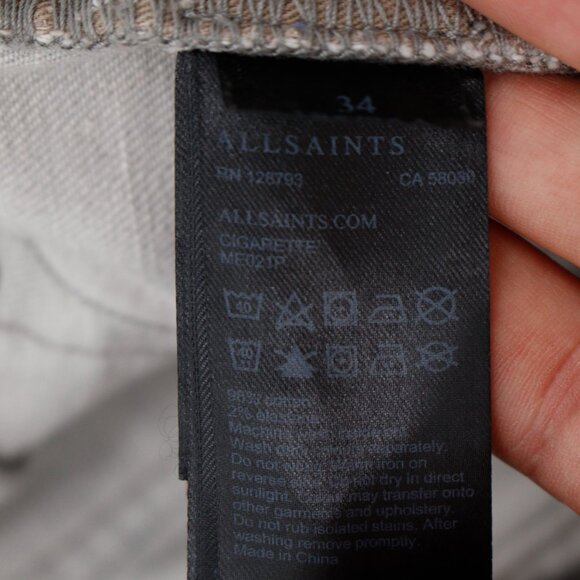 All Saints Jeans Men 34 L31 Slim Fit Cigarette Button Fly Mid Rise Stretch Denim - Picture 11 of 13